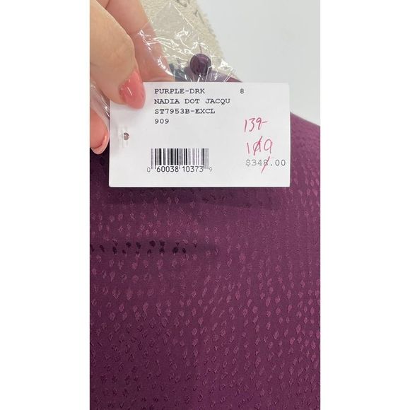INTERMIX NWT Nadia Purple Pure Silk Jacquard NWT V-neck Midi Dress US 8 - Picture 10 of 15